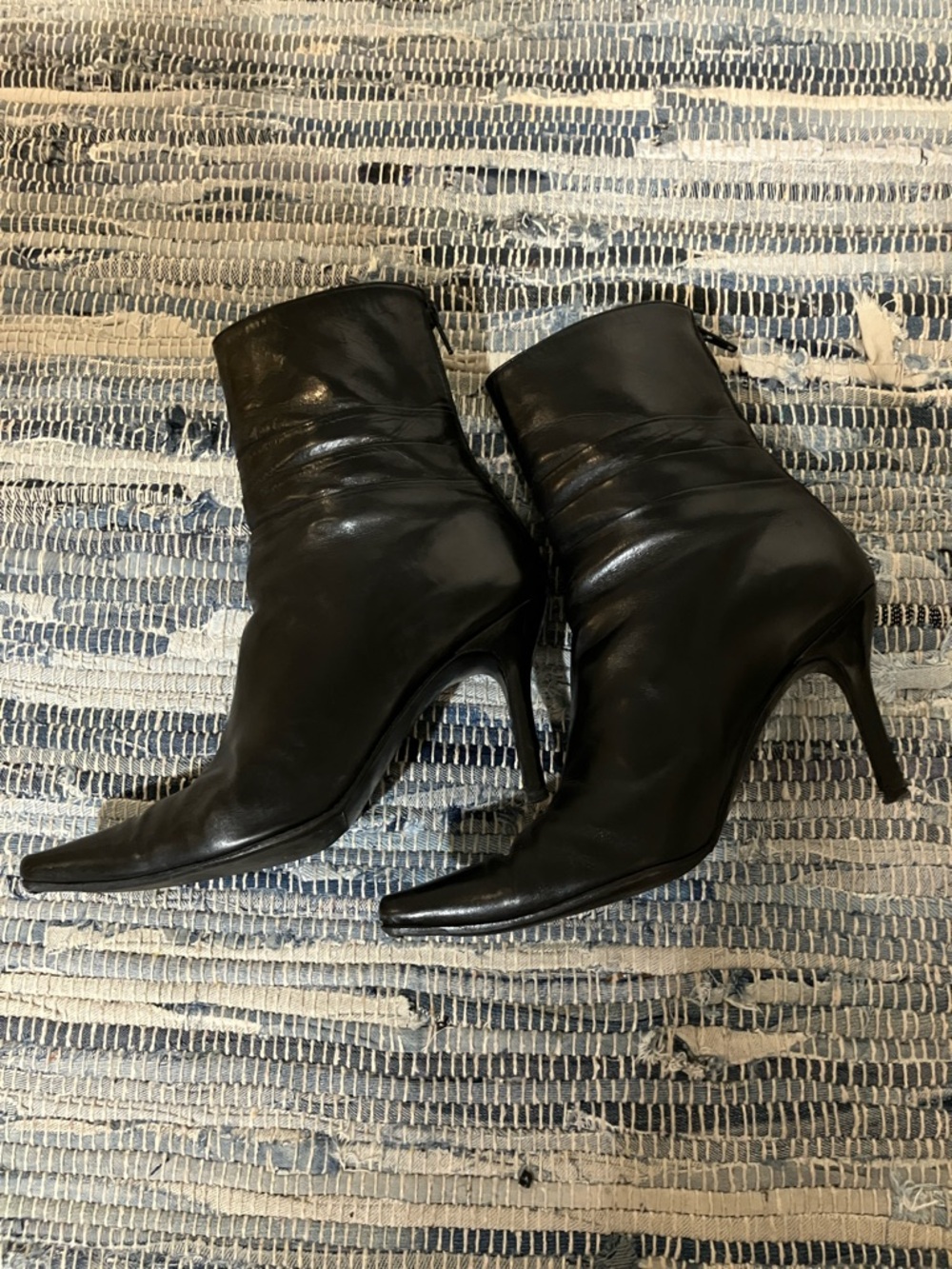 Women's Black Leather Pointed-Toe Stiletto Ankle Boots